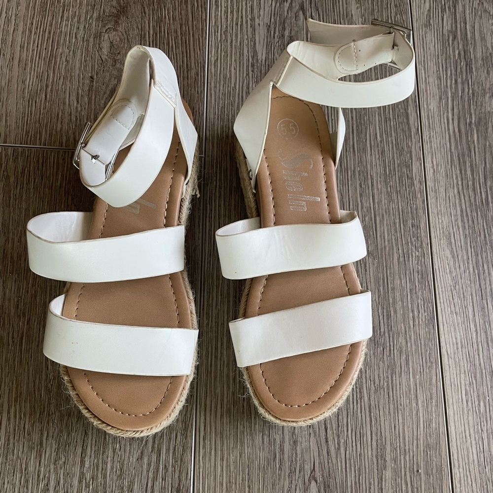 SHEIN White Tan Sandals with Adjustable Straps